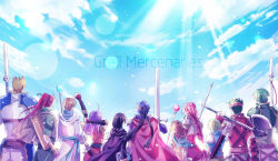 Rule 34 | ahoge, armor, boyd, braid, brother and sister, brothers, day, english text, fire emblem, fire emblem: path of radiance, from behind, gatrie, green hair, highres, holding, holding sword, holding weapon, ike (fire emblem), long hair, mia (fire emblem), mist (fire emblem), nintendo, oscar, oscar (fire emblem), purple hair, rhys, rolf, rolf (fire emblem), scabbard, sheath, shinon (fire emblem), siblings, sky, soren (fire emblem), sword, titania (fire emblem), weapon