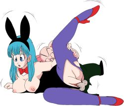 Rule 34 | 1girl, animal ears, artist request, bare shoulders, blue eyes, bow, bowtie, breasts, breasts out, bulma, clothed sex, clothing aside, detached collar, dragon ball, fake animal ears, feet, green hair, high heels, large breasts, leg up, legs, leotard, leotard aside, long hair, lying, nipples, no bra, on side, oolong, open mouth, pantyhose, penis, pig, playboy bunny, purple pantyhose, pussy, rabbit ears, sex, simple background, spooning, thighs, torn clothes, torn legwear, trembling, uncensored, vaginal, white background