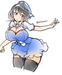 Rule 34 | 10s, 1girl, arceonn, beret, black hair, black thighhighs, breasts, cleavage, cropped legs, curvy, female focus, hat, kantai collection, large breasts, red eyes, short hair, simple background, skirt, skirt set, solo, takao (kancolle), thick thighs, thighhighs, thighs, wide hips, zettai ryouiki
