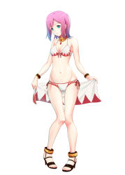 Rule 34 | 1990s (style), 1girl, adapted costume, anklet, bikini, bracelet, breasts, cleavage, final fantasy, final fantasy v, green eyes, high heels, highres, jewelry, lenna charlotte tycoon, lots of jewelry, lowleg, lowleg bikini, marco rosso, necklace, pink hair, retro artstyle, sandals, shoes, short hair, solo, square enix, swimsuit, towel, white mage (final fantasy)