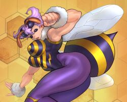 Rule 34 | 1girl, a.b.singh, ass, bee, breasts, bug, insect, large breasts, monster girl, q-bee, thick thighs, thighs, vampire (game)