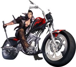 Rule 34 | 1boy, black hair, boots, brown gloves, chaos online, earrings, full body, gloves, highres, jacket, jewelry, kanzel (chaos online), looking at viewer, love cacao, male focus, motor vehicle, motorcycle, official art, open clothes, open jacket, red eyes, short hair, solo, transparent background, vehicle