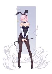 Rule 34 | 1girl, absurdres, animal ears, bare shoulders, black pantyhose, blush, bow, bowtie, breasts, cane, cleavage, detached collar, detached sleeves, fake animal ears, fate/grand order, fate (series), full body, high heels, highres, leotard, looking at viewer, mash kyrielight, pantyhose, playboy bunny, purple eyes, purple hair, rabbit ears, rabbit tail, reisun001, short hair, smile, solo, tail
