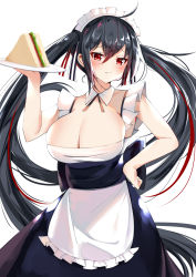 Rule 34 | 1girl, absurdres, alternate costume, azur lane, black hair, blush, breasts, catnnn, cleavage, commentary request, enmaided, hair between eyes, highres, large breasts, long hair, maid, red eyes, solo, taihou (azur lane), twintails, very long hair