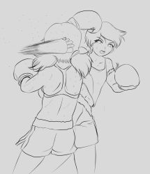 2girls azayakasket boxing feet highres kickboxing multiple_girls sketch