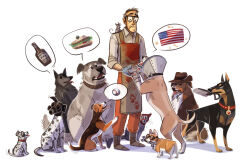 Rule 34 | alcohol, american flag, animal, apron, artist request, australian shepherd, balaclava, bandages, baseball, beagle, bonesaw, bottle, cat, collar, cone, cone of shame, corgi, dalmatian, demoman (tf2), doberman, dog, engineer (tf2), food, frown, gas mask, glasses, hat, heavy (tf2), highres, mask, medic (tf2), miss pauling, mouse (animal), paw print, puppy, pyro (tf2), sandwich, saw, scout (tf2), sniper (tf2), soldier (tf2), spy (tf2), team fortress 2, valve, veterinarian, welding goggles, wrench