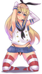 Rule 34 | 10s, 14sai bishoujo (shoutarou), 1boy, blonde hair, blue eyes, crossdressing, elbow gloves, gloves, kantai collection, long hair, looking at viewer, male focus, miniskirt, navel, open mouth, panties, penis, pleated skirt, shimakaze (kancolle), skirt, smile, solo, testicles, thighhighs, trap, underwear