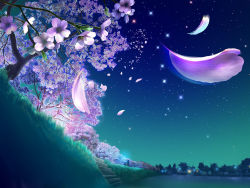 Rule 34 | 1boy, bicycle, cherry blossoms, grass, kagaya, male focus, night, night sky, outdoors, petals, river, sky, solo, sparkle, stairs, star (sky), starry sky, tagme, tree, water