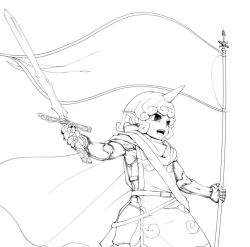 Rule 34 | 1girl, alternate costume, armor, bad id, bad twitter id, banner, buckle, cape, curly hair, full armor, greaves, greyscale, holding, holding sword, holding weapon, horns, kikoka (mizuumi), knight, komano aunn, monochrome, open mouth, simple background, single horn, solo, standing, strap, sword, tabard, teeth, touhou, weapon