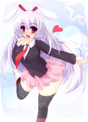 Rule 34 | 1girl, animal ears, black hair, black thighhighs, blush, heart, highres, long hair, necktie, open mouth, purple hair, rabbit ears, red eyes, red necktie, reisen udongein inaba, solo, tamano nae, thighhighs, touhou, very long hair