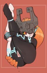 Rule 34 | 1girl, anus, ass, black skin, blonde hair, body markings, clitoris, colored sclera, colored skin, demon girl, fang, grey skin, grin, helmet, highres, huge ass, legs up, long hair, looking at viewer, midna, monster girl, multicolored skin, nintendo, one eye covered, orange hair, pointy ears, ponytail, prehensile hair, presenting, presenting anus, presenting pussy, pussy, ragingbarbarians, red eyes, shortstack, smile, spread pussy, sweat, the legend of zelda, the legend of zelda: twilight princess, thick thighs, thighs, two-tone skin, uncensored, urethra, very long hair, wide hips, yellow sclera