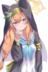 Rule 34 | 1girl, absurdres, blue archive, blue eyes, bow, bowtie, highres, looking at viewer, mari (blue archive), necktie, nun, orange hair, smile, solo, una hirag