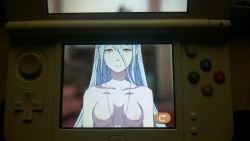 Rule 34 | azura (fire emblem), blue hair, breasts, fire emblem, fire emblem fates, handheld game console, jewelry, long hair, my room, necklace, new nintendo 3ds, nintendo, nintendo 3ds, nipples, nude, nude filter, nude mod, photo (medium), small breasts, third-party edit, very long hair