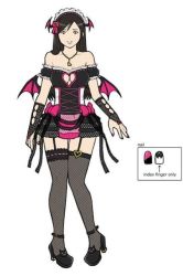 Rule 34 | 1girl, alternate costume, artist request, bare shoulders, black hair, breasts, cleavage, cleavage cutout, clothing cutout, corset, dead or alive, demon girl, demon wings, fishnet gloves, fishnet thighhighs, fishnets, flat color, garter straps, gloves, heart, heart necklace, high heels, kokoro (doa), long hair, low wings, mini wings, miniskirt, necklace, official art, pigeon-toed, skirt, solo, standing, thighhighs, wings