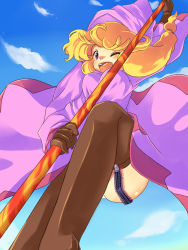 Rule 34 | 1girl, alternate color, ass, atsurikacha, blonde hair, braid, breasts, cloak, falling, final fantasy, final fantasy tactics, final fantasy tactics: hakuma doushi shibari, garter straps, holding, holding weapon, hood, hooded cloak, large breasts, long hair, long sleeves, panties, pantyshot, polearm, robe, short twintails, simple background, solo, spear, square enix, thighhighs, twin braids, twintails, underwear, upskirt, weapon, white mage, white mage (fft), white mage (final fantasy)