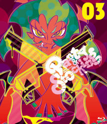 Rule 34 | 10s, 1girl, :q, censored, colored skin, convenient censoring, cover, demon girl, double gold lacytanga, green eyes, green hair, gun, matching hair/eyes, nail polish, naughty face, official art, panty &amp; stocking with garterbelt, red skin, scanty (psg), solo, tongue, tongue out, weapon