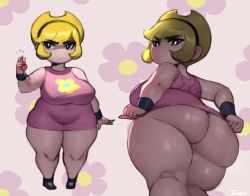 Rule 34 | 1girl, absurdres, ass, blonde hair, breasts, cartoon network, curvy, forastero, hairband, highres, huge ass, large breasts, mandy (billy &amp; mandy), mandy (grim adventures), plump, short hair, shortstack, solo, sweat, the grim adventures of billy &amp; mandy, thick thighs, thighhighs, thighs, wide hips
