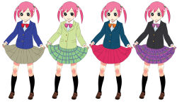 Rule 34 | fine art parody, parody, pink hair, rakuraku, school uniform, serafuku, skirt, striped, thighhighs, twintails, warhol