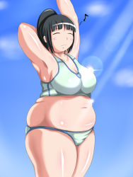 Rule 34 | 1girl, bikini, black hair, breasts, closed eyes, fat, itou yukino, large breasts, mahira (pixiv174324), musical note, ponytail, real drive, short hair, smile, solo, standing, swimsuit