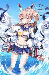 Rule 34 | 1girl, absurdres, ascot, ayanami (azur lane), azur lane, bad id, bad pixiv id, bare shoulders, belt, blue skirt, blue sky, breasts, brown hair, choker, crop top, crop top overhang, day, detached sleeves, groin, hair ornament, highres, holding, holding sword, holding weapon, kerno, long hair, long sleeves, looking at viewer, machinery, mast, medium breasts, mgnnew12, midriff, miniskirt, navel, ocean, outdoors, pleated skirt, ponytail, red eyes, retrofit (azur lane), sailor collar, school uniform, serafuku, shirt, sidelocks, skirt, sky, smile, solo, stomach, sword, thighhighs, torpedo launcher, turret, water, weapon, white shirt, white thighhighs, wide sleeves, zettai ryouiki