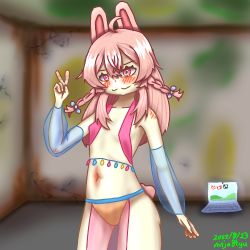 Rule 34 | breasts, harem outfit, navel, ninja8tyu, phase connect, pink eyes, pink hair, pipkin pippa, rabbit girl, self-upload, small breasts, virtual youtuber