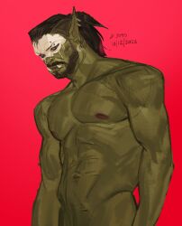 Rule 34 | 1boy, abs, arms at sides, baldur&#039;s gate, baldur&#039;s gate 3, bara, beard, character request, colored skin, dungeons &amp; dragons, facial hair, green skin, highres, large ears, looking ahead, male focus, mask, mature male, monster boy, navel, nipples, nose piercing, nose ring, nude, orc, piercing, pointy ears, seansketches, short hair, skull mask, solo, stomach, tav (baldur&#039;s gate), thick eyebrows, toned, toned male, tusks, upper body