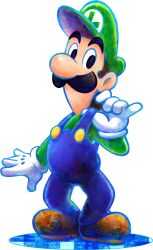 Rule 34 | 1boy, artist request, big nose, black eyes, blue outline, blue overalls, brown footwear, brown hair, buttons, cabbie hat, facial hair, full body, gloves, green hat, green shirt, green sleeves, hat, highres, long sleeves, looking at viewer, luigi, male focus, mario &amp; luigi: dream team, mario &amp; luigi rpg, mario (series), mustache, nintendo, official art, outline, overalls, pulled by self, shirt, shoes, short hair, solo, strap pull, thick eyebrows, tile floor, tiles, transparent background, very short hair, white gloves