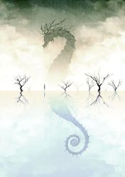 Rule 34 | 1other, cloud, cloudy sky, dated, fish, kyo (kuroichigo), original, outdoors, reflection, seahorse, signature, silhouette, size difference, sky, standing, tree, water