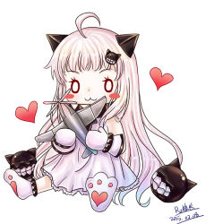 Rule 34 | 0 0, 10s, 1girl, :3, abyssal ship, ahoge, aircraft, airplane, blush stickers, dress, gradient hair, heart, heart background, holding, horns, kantai collection, long hair, looking at viewer, mittens, multicolored hair, northern ocean princess, pale skin, r2xiaozhang, sitting, white dress, white hair