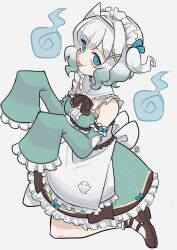 Rule 34 | 1girl, :p, absurdres, aqua hair, artist name, blue eyes, detached sleeves, full body, ghost, gradient hair, highres, indie virtual youtuber, looking at viewer, maid, maid headdress, mat (matdesenheiro), mint fantome, multicolored hair, sleeves past fingers, sleeves past wrists, smile, solo, tongue, tongue out, virtual youtuber, white hair
