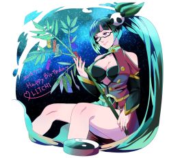 Rule 34 | 1girl, arc system works, bad id, bad pixiv id, birthday, black hair, blazblue, blazblue: calamity trigger, bra, breasts, chinese clothes, cleavage, detached sleeves, glasses, highres, jerun, lao jiu, large breasts, litchi faye ling, long hair, panda, ponytail, purple eyes, underwear, very long hair, yin yang