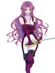 Rule 34 | 00s, 1girl, bare shoulders, boots, breasts, code geass, cornelia li britannia, elbow gloves, gloves, higi (rodriguez), large breasts, long hair, purple eyes, purple hair, solo, sword, thigh boots, thighhighs, very long hair, weapon