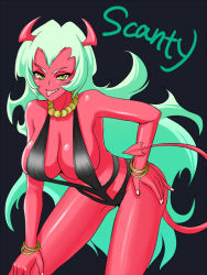 Rule 34 | 10s, :p, breasts, cleavage, colored skin, demon girl, large breasts, panty &amp; stocking with garterbelt, red skin, scanty (psg), swimsuit, tail, tongue, tongue out, youshuu