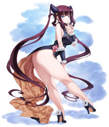 Rule 34 | 1girl, ass, bare shoulders, black dress, blue eyes, blush, breasts, china dress, chinese clothes, detached sleeves, dress, fate/grand order, fate (series), full body, hair ornament, high heels, highres, large breasts, leaf hair ornament, legs, long hair, looking at viewer, mogudan, open mouth, purple hair, side slit, sidelocks, solo, thick thighs, thighs, twintails, very long hair, yang guifei (fate)