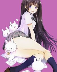 Rule 34 | 1girl, black hair, rabbit, legs, long hair, looking back, purple hair, skirt, tagme, very long hair