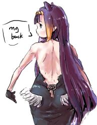 Rule 34 | 1girl, back, backless dress, backless outfit, black dress, blue eyes, dress, english text, hololive, hololive english, ina&#039;s back (meme), liamickpie, long hair, low wings, meme, mole, mole under eye, ninomae ina&#039;nis, ninomae ina&#039;nis (1st costume), purple hair, solo, speech bubble, strapless, strapless dress, tentacle hair, tube dress, virtual youtuber, wings