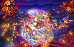 Rule 34 | 10s, 1girl, \||/, aqua bow, architecture, asa no ha (pattern), autumn, autumn leaves, bare shoulders, bead bracelet, beads, bell, blue hakama, blue sky, bow, bracelet, bridal gauntlets, brown eyes, brown hair, cherry blossom print, clock, clock tower, clog sandals, closed mouth, cloud, cloudy sky, dot nose, east asian architecture, floral print, furisode, glint, glowing, hair bow, hair ornament, hakama, hakama skirt, idolmaster, idolmaster cinderella girls, idolmaster cinderella girls starlight stage, japanese clothes, jewelry, jingle bell, kanzashi, kimono, lantern, leaf, leaf print, long hair, looking at viewer, looking to the side, maple leaf, maple leaf print, night, night sky, o-ring, off shoulder, okobo, on roof, outdoors, outstretched arms, pagoda, path, print kimono, red ribbon, ribbon, ribbon-trimmed sleeves, ribbon trim, road, rooftop, sandals, sayagata, shoulder blades, skirt, sky, solo, star (sky), starry sky, stone lantern, tabi, tassel, tile roof, tower, town, tree, very long hair, white kimono, wide sleeves, window, yagasuri, yorita yoshino