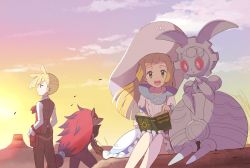 Rule 34 | 1boy, 1girl, :d, ahoge, blonde hair, book, brother and sister, cloud, commentary request, creatures (company), dress, eyelashes, frills, game freak, gen 5 pokemon, gen 7 pokemon, gladion (pokemon), green eyes, hat, highres, holding, holding book, legendary pokemon, lillie (pokemon), long hair, long sleeves, magearna, mei (maysroom), mythical pokemon, nintendo, open mouth, outdoors, pants, pointing, pokemon, pokemon (anime), pokemon (creature), pokemon journeys, reading, shirt, short hair, short sleeves, siblings, sitting, sky, smile, standing, teeth, tongue, twilight, upper teeth only, vest, white dress, zoroark