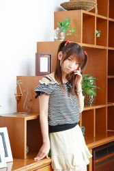 Rule 34 | bra strap, garden project, kisaki mirin, photo (medium), skirt, striped, twintails
