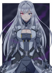 Rule 34 | 1girl, absurdres, armor, blue eyes, breast tattoo, breasts, cleavage cutout, clothing cutout, ethel (xenoblade), heterochromia, highres, large breasts, long hair, red eyes, ryochan96154, shoulder armor, solo, tattoo, very long hair, xenoblade chronicles (series), xenoblade chronicles 3