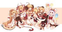 Rule 34 | 6+girls, ahoge, andira (granblue fantasy), anila (granblue fantasy), animal ears, balloon, beads, black legwear, blonde hair, bow, breasts, brooch, clothes lift, dark-skinned female, dark skin, detached leggings, detached sleeves, dog ears, dog girl, dog tail, draph, erune, fake animal ears, feather hair ornament, feathers, fur trim, granblue fantasy, hagoromo, hair beads, hair ornament, hairband, hairclip, harvin, heart, heart brooch, horn ornament, horn ribbon, horns, jewelry, kumbhira (granblue fantasy), large bow, large breasts, lifted by self, long hair, looking at viewer, low tied hair, mahira (granblue fantasy), monkey, monkey ears, monkey girl, monkey tail, mouse ears, multiple girls, one eye closed, open mouth, pantyhose, pelvic curtain, pointy ears, red bow, red eyes, ribbon, rope, sharlorc, shawl, sheep horns, short eyebrows, short hair, sideless outfit, silver hair, skirt, skirt lift, smile, socks, tail, thigh strap, twintails, vajra (granblue fantasy), vikala (granblue fantasy), white skirt, yellow eyes