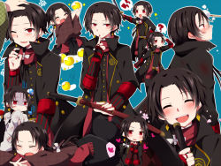 Rule 34 | 10s, 1boy, ?, ^ ^, bad id, bad pixiv id, brown hair, closed eyes, fang, finger to mouth, hand on another&#039;s head, heart, japanese clothes, kashuu kiyomitsu, katana, male focus, mole, mole under mouth, multiple views, mushroom, nail polish, one eye closed, open mouth, ponytail, red eyes, revision, scarf, shaded face, simple background, smile, spoken heart, spoken question mark, sword, touken ranbu, uchiko, uguisu mochi (ykss35), weapon