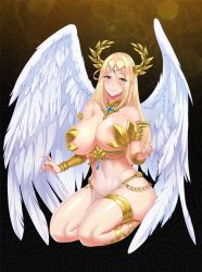 Rule 34 | angel, angel wings, blonde hair, breasts, kneeling, large breasts, project qt, qtenka, wings