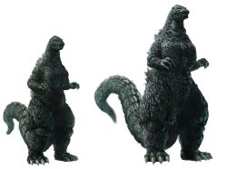 Rule 34 | absurdres, alternate form, dinosaur, dual persona, godzilla, godzilla (series), godzilla vs. biollante, godzilla vs. king ghidorah, height difference, highres, kaijuu, muscular, muscular male, pectorals, simple background, size comparison, size difference, tail, thick thighs, thighs, ultra-taf