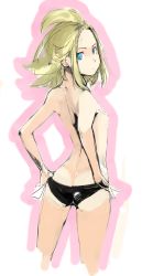 Rule 34 | 1girl, 5pb., ass, bad id, bad pixiv id, blonde hair, blue eyes, bravely default: flying fairy, bravely default (series), butt crack, edea lee, flat chest, hands on own hips, looking back, mak, panties, solo, topless, underwear