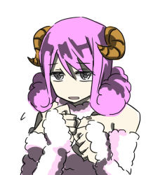 Rule 34 | 1girl, aries (fairy tail), bare shoulders, breasts, curly hair, detached sleeves, fairy tail, horns, long hair, looking at viewer, pink hair, small breasts, solo, upper body, wool