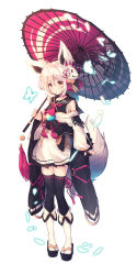 Rule 34 | 1girl, animal, animal ears, bare shoulders, black footwear, black sailor collar, black socks, blush, brown hair, bug, butterfly, commentary request, fingernails, fox ears, fox girl, fox mask, fox tail, full body, hair between eyes, holding, holding umbrella, insect, kneehighs, long hair, long sleeves, looking at viewer, mask, mask on head, misaki yuu, oil-paper umbrella, okobo, original, parted lips, red umbrella, sailor collar, sandals, school uniform, serafuku, silver hair, simple background, skirt, sleeves past wrists, socks, solo, standing, star (symbol), tail, thick eyebrows, thighhighs, umbrella, white background, white skirt, white socks, wide sleeves, zouri