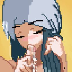 Rule 34 | artist request, blue hair, character request, copyright request, fellatio, life in adventure, non-web source, oral, pixel art, source request, tagme