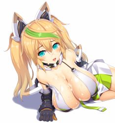 Rule 34 | 1girl, aqua eyes, asamura hiori, blonde hair, breasts, cum, cum on body, cum on breasts, cum on upper body, facial, gene (pso2), green hair, highres, large breasts, long hair, lying, multicolored hair, phantasy star, phantasy star online 2, simple background, solo, twintails, two-tone hair, white background