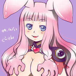 Rule 34 | + +, 00s, 1girl, 2009, animal ears, blush, breasts, covering privates, covering breasts, grabbing, grabbing another&#039;s breast, heart, huge breasts, kurarin, melona (queen&#039;s blade), melona (queen's blade), monster girl, pink hair, prehensile hair, protean assassin melona, queen&#039;s blade, rabbit ears, rakugaki, simple background, slime girl, solo, topless